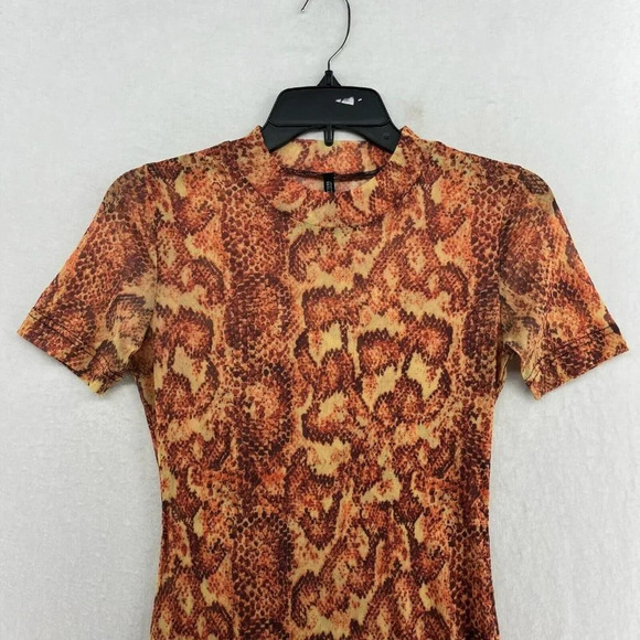 Urban Outfitters Dress Women's Sz Small Orange Mesh Snakeskin Mock Neck Bodycon - Picture 7 of 13
